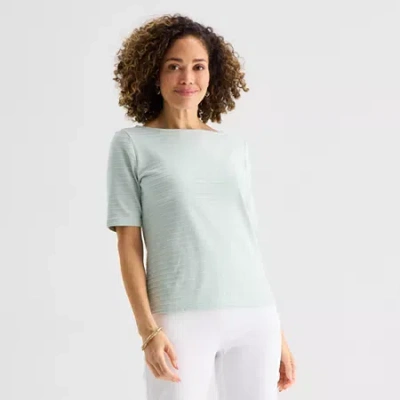 Liz Claiborne Womens Boat Neck Short Sleeve Blouse In Green