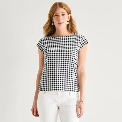 Liz Claiborne Womens Boat Neck Short Sleeve T-shirt In Black