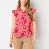 Liz Claiborne Womens Cap Sleeveless Regular Fit Button-down Shirt In Red