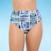 Liz Claiborne Womens Comfort Waistband Patchwork High Waist Bikini Swimsuit Bottom In Blue