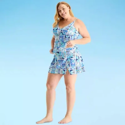 Liz Claiborne Womens Comfort Waistband Patchwork Plus Swim Skirt In Blue