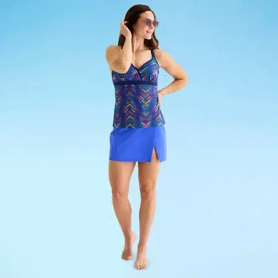 Liz Claiborne Womens Comfort Waistband Swim Skirt In Blue