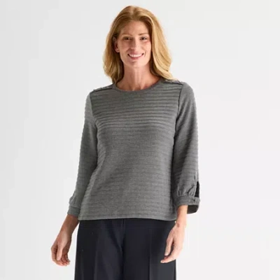 Liz Claiborne Womens Crew Neck 3/4 Sleeve Blouse In Gray