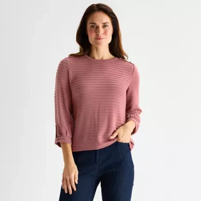 Liz Claiborne Womens Crew Neck 3/4 Sleeve Blouse In Pink