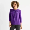 Liz Claiborne Womens Crew Neck 3/4 Sleeve Blouse In Purple