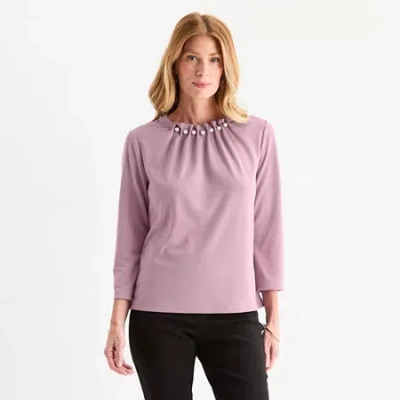 Liz Claiborne Womens Crew Neck 3/4 Sleeve Blouse In Purple