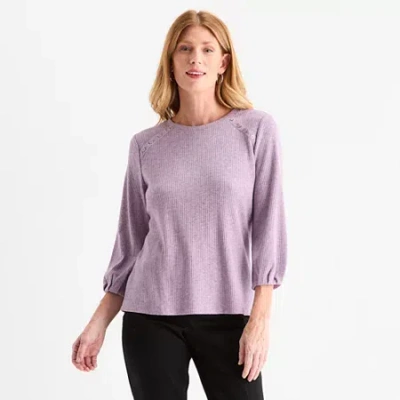 Liz Claiborne Womens Crew Neck 3/4 Sleeve Blouse In Purple