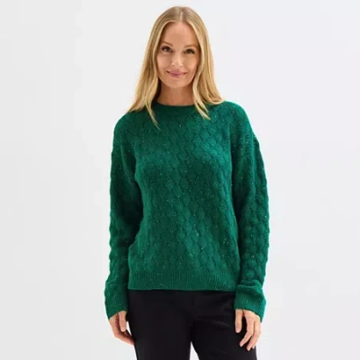 Liz Claiborne Womens Crew Neck 3/4 Sleeve Pullover Sweater In Green