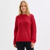 Liz Claiborne Womens Crew Neck 3/4 Sleeve Pullover Sweater In Red
