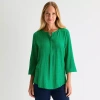 Liz Claiborne Womens Crew Neck 3/4 Sleeve Tunic Top In Green