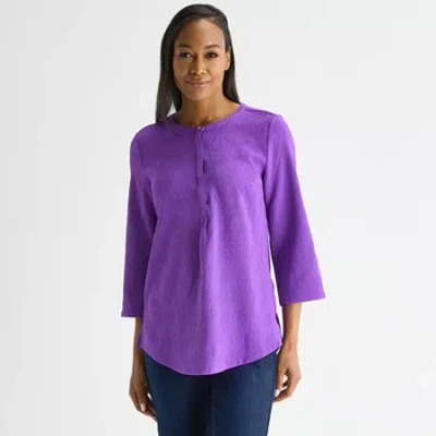 Liz Claiborne Womens Crew Neck 3/4 Sleeve Tunic Top In Purple