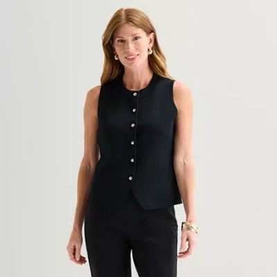 Liz Claiborne Womens Crew Neck Button Sweater Vest In Black