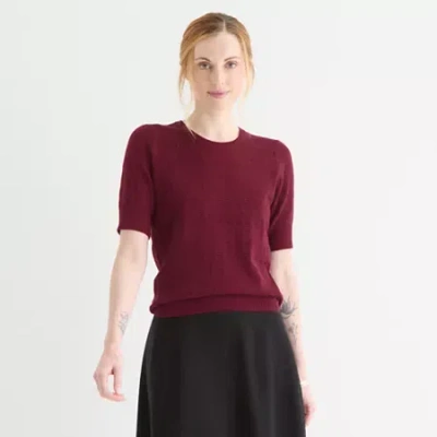 Liz Claiborne Womens Crew Neck Elbow Sleeve Pullover Sweater In Red