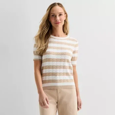 Liz Claiborne Womens Crew Neck Elbow Sleeve Striped Pullover Sweater In Multi