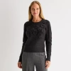 Liz Claiborne Womens Crew Neck Embellished Long Sleeve Pullover Sweater In Black