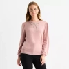 Liz Claiborne Womens Crew Neck Embellished Long Sleeve Pullover Sweater In Pink