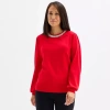 Liz Claiborne Womens Crew Neck Embellished Long Sleeve Pullover Sweater In Red