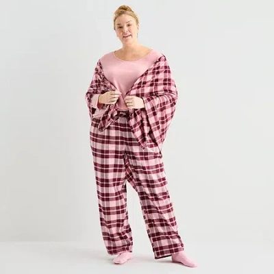 Liz Claiborne Womens Crew Neck Long Sleeve 4-pc. Pajama Set In Pink