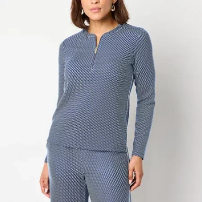 Liz Claiborne Womens Crew Neck Long Sleeve Blouse In Blue