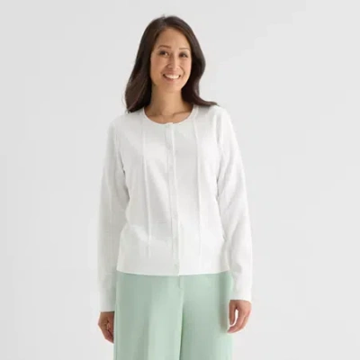 Liz Claiborne Womens Crew Neck Long Sleeve Button Cardigan In Multi