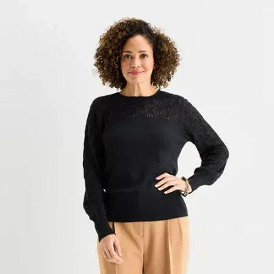 Liz Claiborne Womens Crew Neck Long Sleeve Pullover Sweater In Black