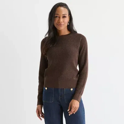 Liz Claiborne Womens Crew Neck Long Sleeve Pullover Sweater In Brown