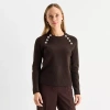 Liz Claiborne Womens Crew Neck Long Sleeve Pullover Sweater In Brown