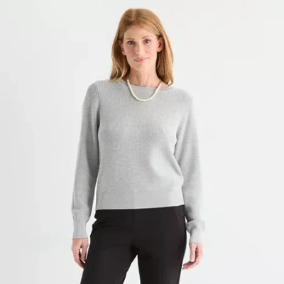 Liz Claiborne Womens Crew Neck Long Sleeve Pullover Sweater In Gray
