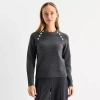 Liz Claiborne Womens Crew Neck Long Sleeve Pullover Sweater In Gray