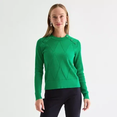 Liz Claiborne Womens Crew Neck Long Sleeve Pullover Sweater In Green