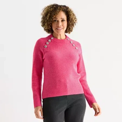 Liz Claiborne Womens Crew Neck Long Sleeve Pullover Sweater In Pink