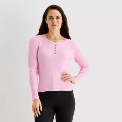 Liz Claiborne Womens Crew Neck Long Sleeve Pullover Sweater In Pink