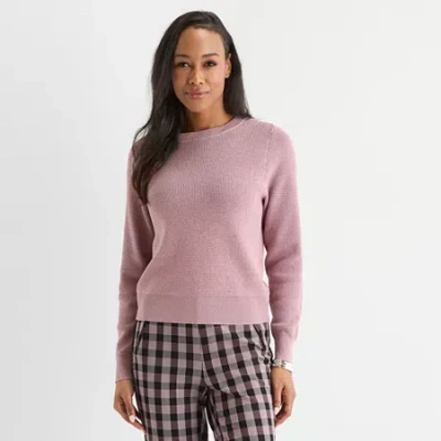 Liz Claiborne Womens Crew Neck Long Sleeve Pullover Sweater In Purple