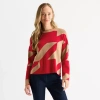 Liz Claiborne Womens Crew Neck Long Sleeve Pullover Sweater In Red