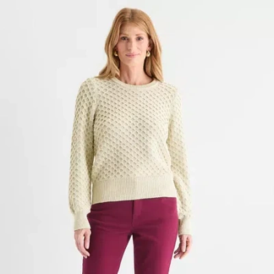 Liz Claiborne Womens Crew Neck Long Sleeve Pullover Sweater In White