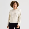 Liz Claiborne Womens Crew Neck Long Sleeve Pullover Sweater In White