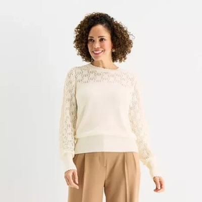 Liz Claiborne Womens Crew Neck Long Sleeve Pullover Sweater In White