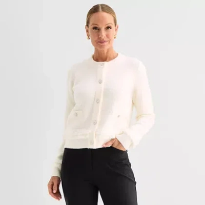 Liz Claiborne Womens Crew Neck Long Sleeve Pullover Sweater In White