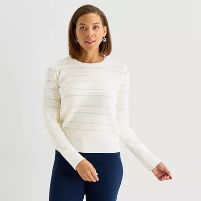 Liz Claiborne Womens Crew Neck Long Sleeve Pullover Sweater In White