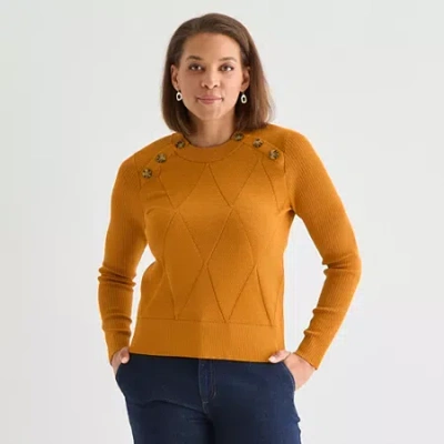 Liz Claiborne Womens Crew Neck Long Sleeve Pullover Sweater In Yellow