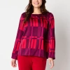 Liz Claiborne Womens Crew Neck Long Sleeve Satin Blouse In Red