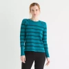 Liz Claiborne Womens Crew Neck Long Sleeve Striped Pullover Sweater In Blue