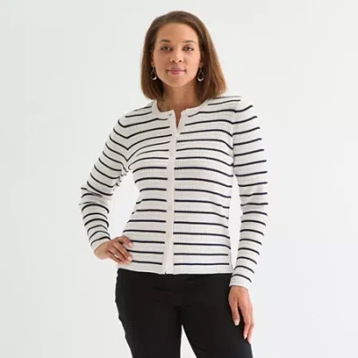 Liz Claiborne Womens Crew Neck Long Sleeve Striped Pullover Sweater In Blue