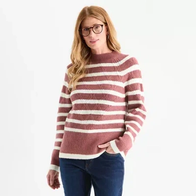 Liz Claiborne Womens Crew Neck Long Sleeve Striped Pullover Sweater In Pink