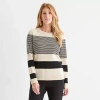 Liz Claiborne Womens Crew Neck Long Sleeve Striped Pullover Sweater In Sand