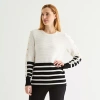 Liz Claiborne Womens Crew Neck Long Sleeve Striped Pullover Sweater In Sand