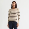 Liz Claiborne Womens Crew Neck Long Sleeve Striped Pullover Sweater In Sand
