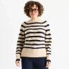 Liz Claiborne Womens Crew Neck Long Sleeve Striped Pullover Sweater In Sand