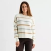 Liz Claiborne Womens Crew Neck Long Sleeve Striped Pullover Sweater In White