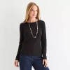 Liz Claiborne Womens Crew Neck Long Sleeve T-shirt In Black
